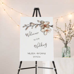 Ivory White 3D Magnolia Flowers Wedding Welcome Foam Board