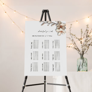 Ivory White 3D Magnolia Wedding Seating Chart Foam Board