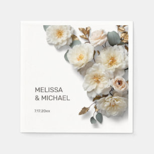 Ivory White 3D Roses Wedding Napkins