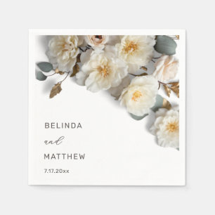 Ivory White 3D Roses Wedding Napkins