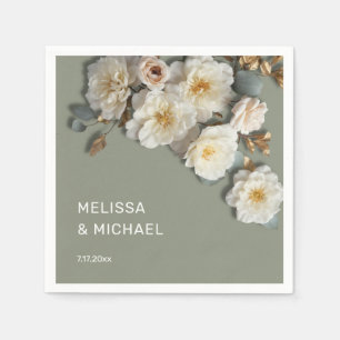Ivory White 3D Roses Wedding Napkins