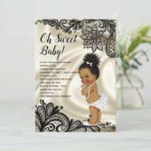 Ivory White and Black-Lace Baby Girl Shower Invitation (Standing Front)