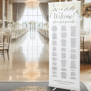 Ivory White Boho Roses Alphabetical Seating Chart Retractable Banner