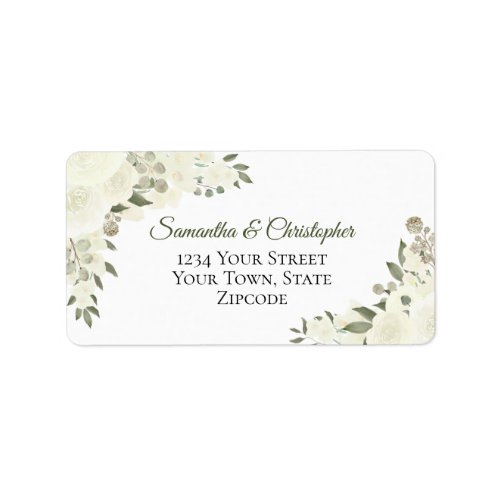 Ivory White Boho Roses Elegant Wedding Address Label