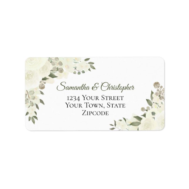 Ivory White Boho Roses Elegant Wedding Address Label (Front)