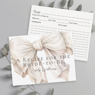Ivory White Bow Bridal Shower Recipe Card