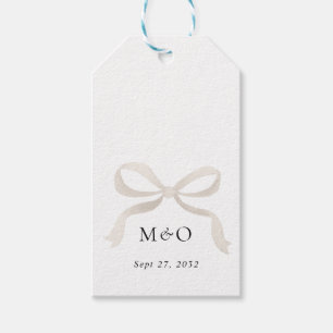 Ivory White Bow Monogram Thank You Message Wedding Gift Tags
