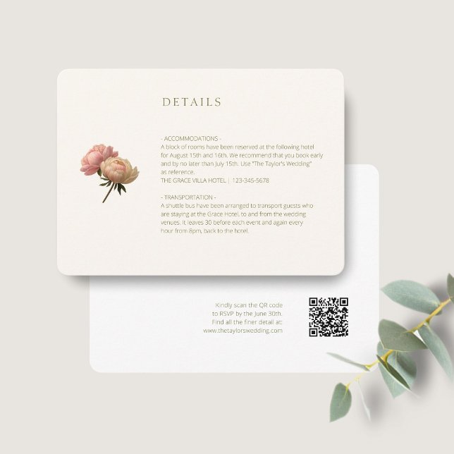 Ivory & White | Chic Rose Wedding Detail QR Code  Enclosure Card (Creator Uploaded)