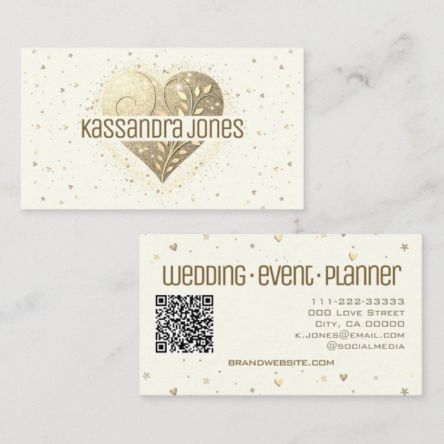 Ivory White Cream Glitter Love Heart Shape Chic Business Card (Front/Back)