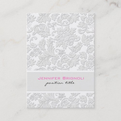 Ivory White Damasks Embossed Effect Business Card