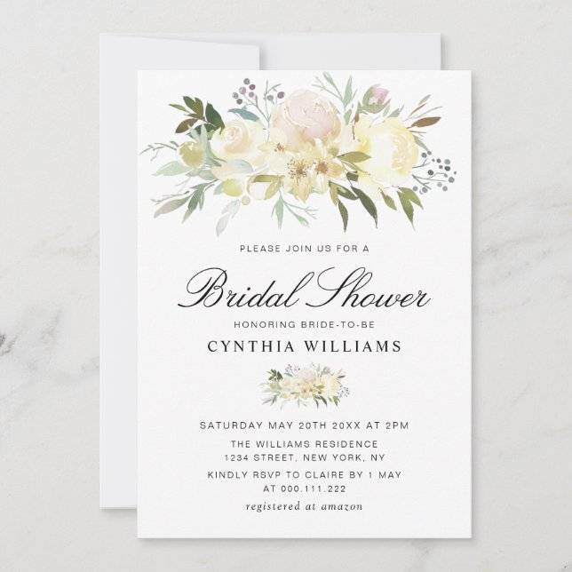 ivory white floral Bridal shower Invitation (Front)