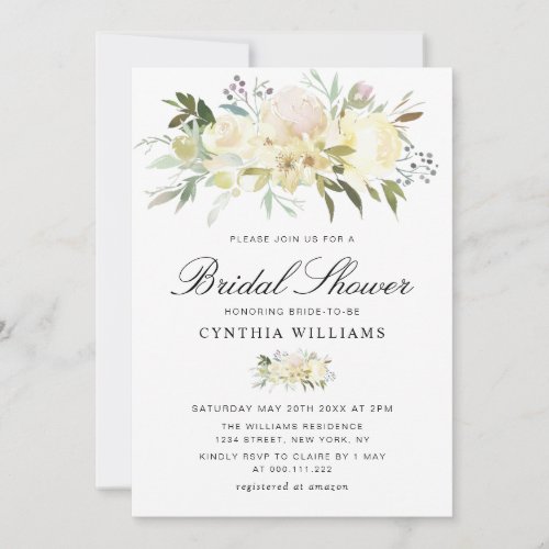 ivory white floral Bridal shower Invitation
