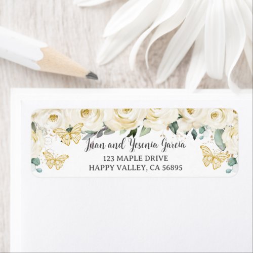 Ivory White Floral Butterfly Quinceaera Return  Label