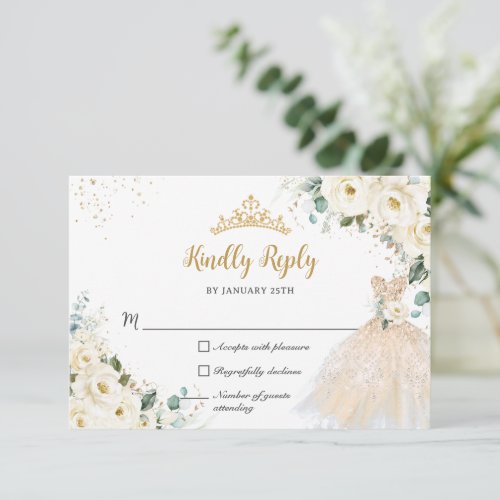 Ivory White Floral Champagne Dress Quinceañera XV