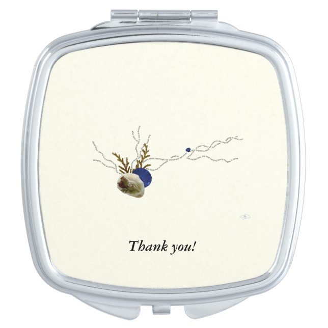 Ivory white floral coastal favor gift compact mirror (Front)