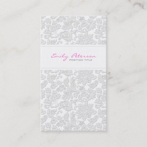 Ivory White Floral Damasks Embossed Effect 2 Business Card