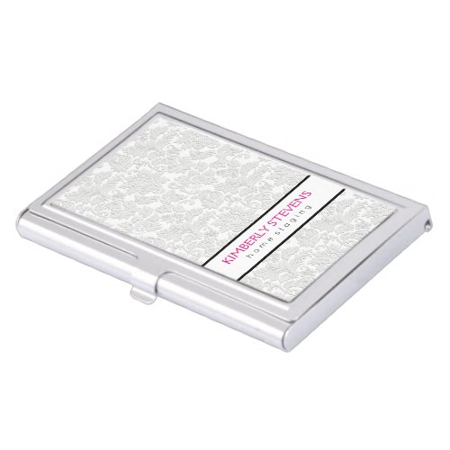 Ivory White Floral Damasks Embossed Effect Case For Business Cards