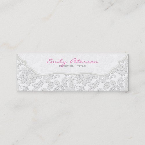 Ivory White Floral Damasks Embossed Effect Mini Business Card