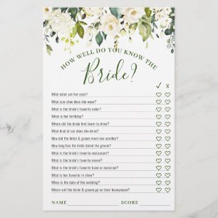 Ivory White Floral Double-Sided Bridal Shower Game