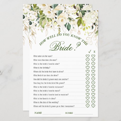 Ivory White Floral Double_Sided Bridal Shower Game