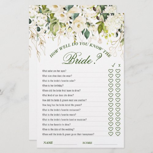 Ivory White Floral Double_Sided Bridal Shower Game