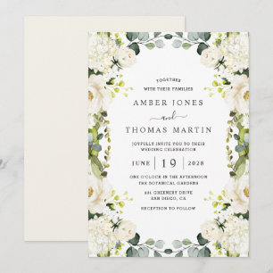 Ivory White Floral Elegant Wedding Invitation