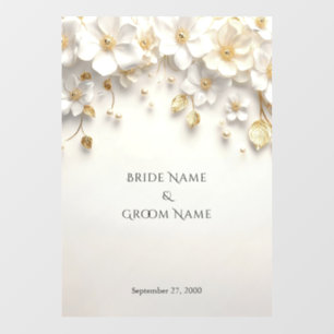 Ivory White Floral Gold Leaves Floor Decal