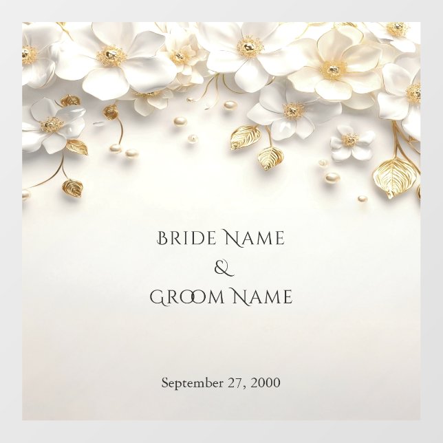 Ivory White Floral Gold Leaves Floor Decal (Front)