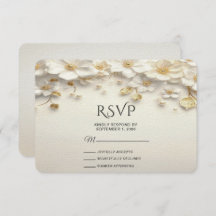 Ivory White Floral Gold Leaves RSVP Card