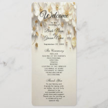 Ivory White Floral Gold Leaves Wedding Program