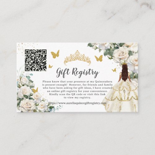 Ivory White Floral Gold Quinceaera Gift Registry Enclosure Card