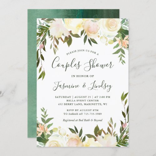 Ivory White Floral Greenery Wedding Couples Shower Invitation