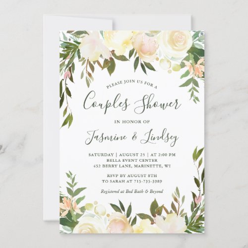 Ivory White Floral Greenery Wedding Couples Shower Invitation