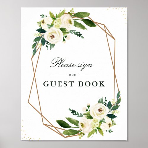 Ivory white floral guestbook wedding sign