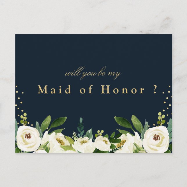 ivory white floral maid of honor proposal card (Front)