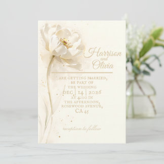 Ivory White Floral Minimal Elegant Luxury Wedding Invitation