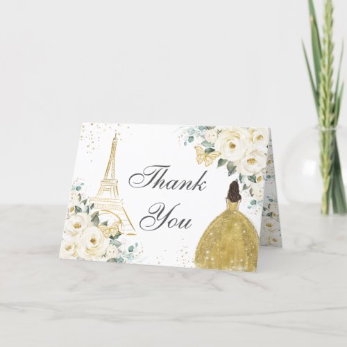 Ivory White Floral Quinceaera Birthday Princess Thank You Card