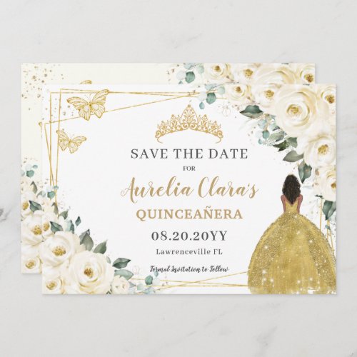 Ivory White Floral Quinceanera Brown Princess Save The Date