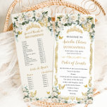 Ivory White Floral Quinceañera Order of Events Program<br><div class="desc">Personalize this double sided chic slim program card easily and quickly, simply press the Edit Using Design Tools button to further re-arrange and format the style and placement of the text. Perfect for Quinceañera, Sweet 16, 18th Birthday, Princess Party, Debutante Ball, Bridal Shower, Baptism / Christening and more occasion! Matching...</div>