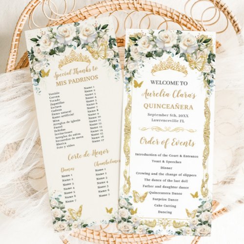 Ivory White Floral Quinceaera Order of Events Program