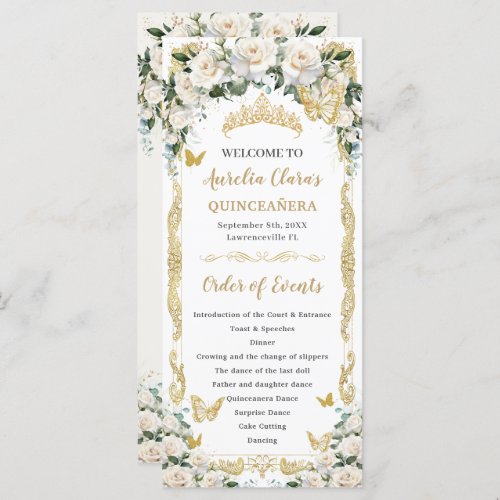Ivory White Floral Quinceaera Order of Events Program