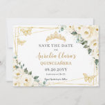 Ivory White Floral Quinceanera Sweet 16 Butterfly Save The Date<br><div class="desc">(c) The Happy Cat Studio</div>