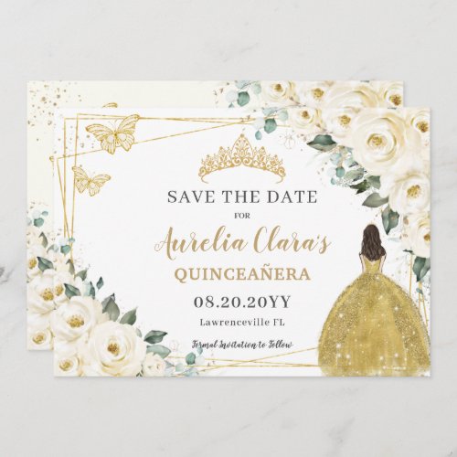 Ivory White Floral Quinceanera Sweet 16 Princess  Save The Date