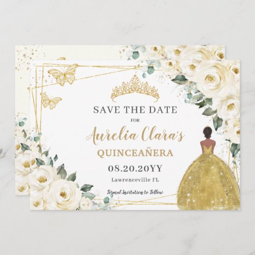 Ivory White Floral Quinceanera Sweet 16 Princess Save The Date