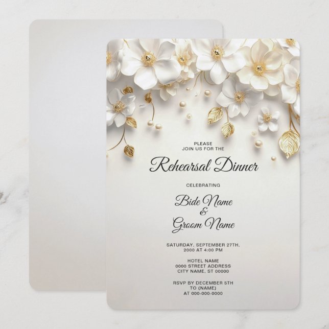 Ivory White Floral Rehearsal Dinner Invitation (Front/Back)