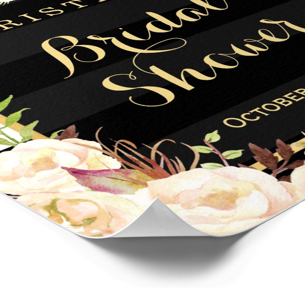 Ivory White Floral Stripes Bridal Shower Sign