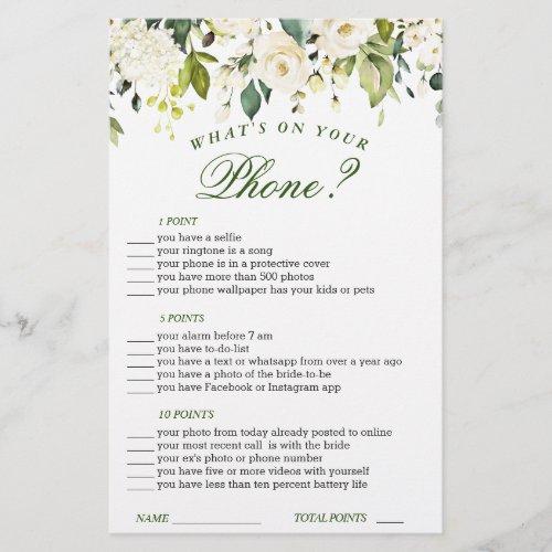 Ivory White Floral Watercolor Bridal Shower Game