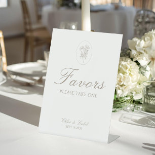 Ivory White Floral Wedding Favor Table Top Pedestal Sign
