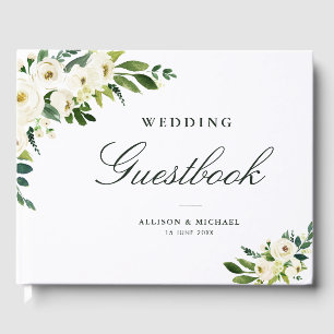 Ivory white floral wedding guest book