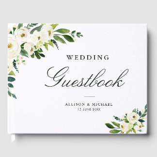 Ivory white floral wedding guest book